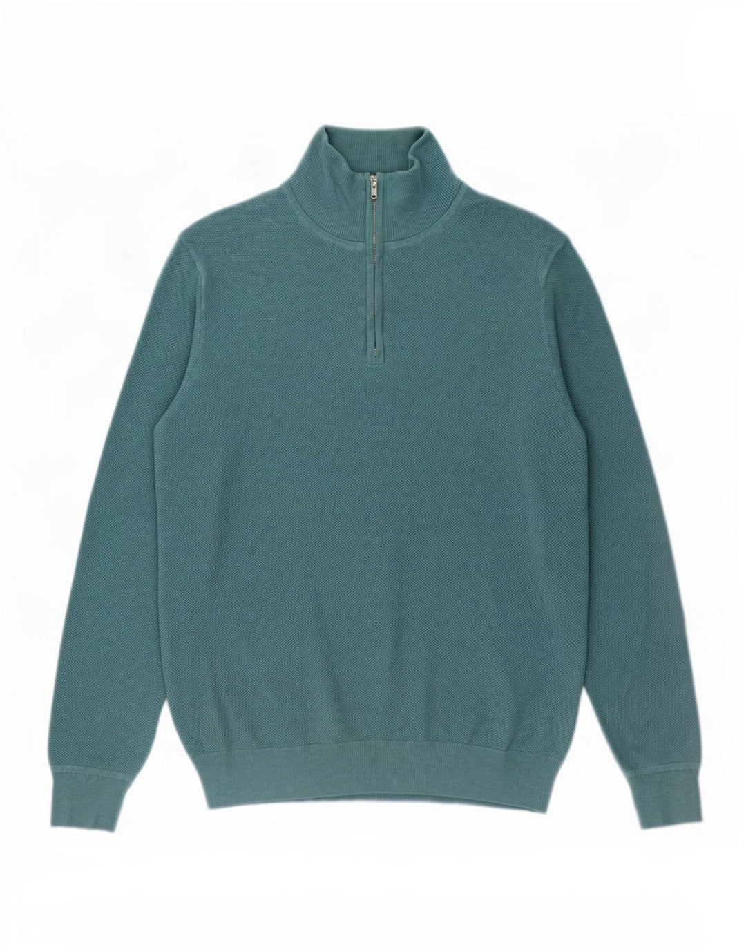Suéter masculino John Lewis com zíper e gola em algodão azul médio