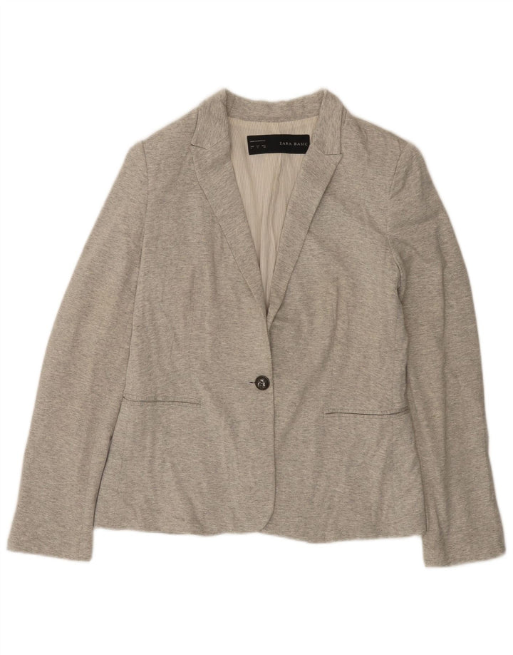Jaqueta blazer feminina Zara com 1 botão Reino Unido 14 grande algodão manchado cinza