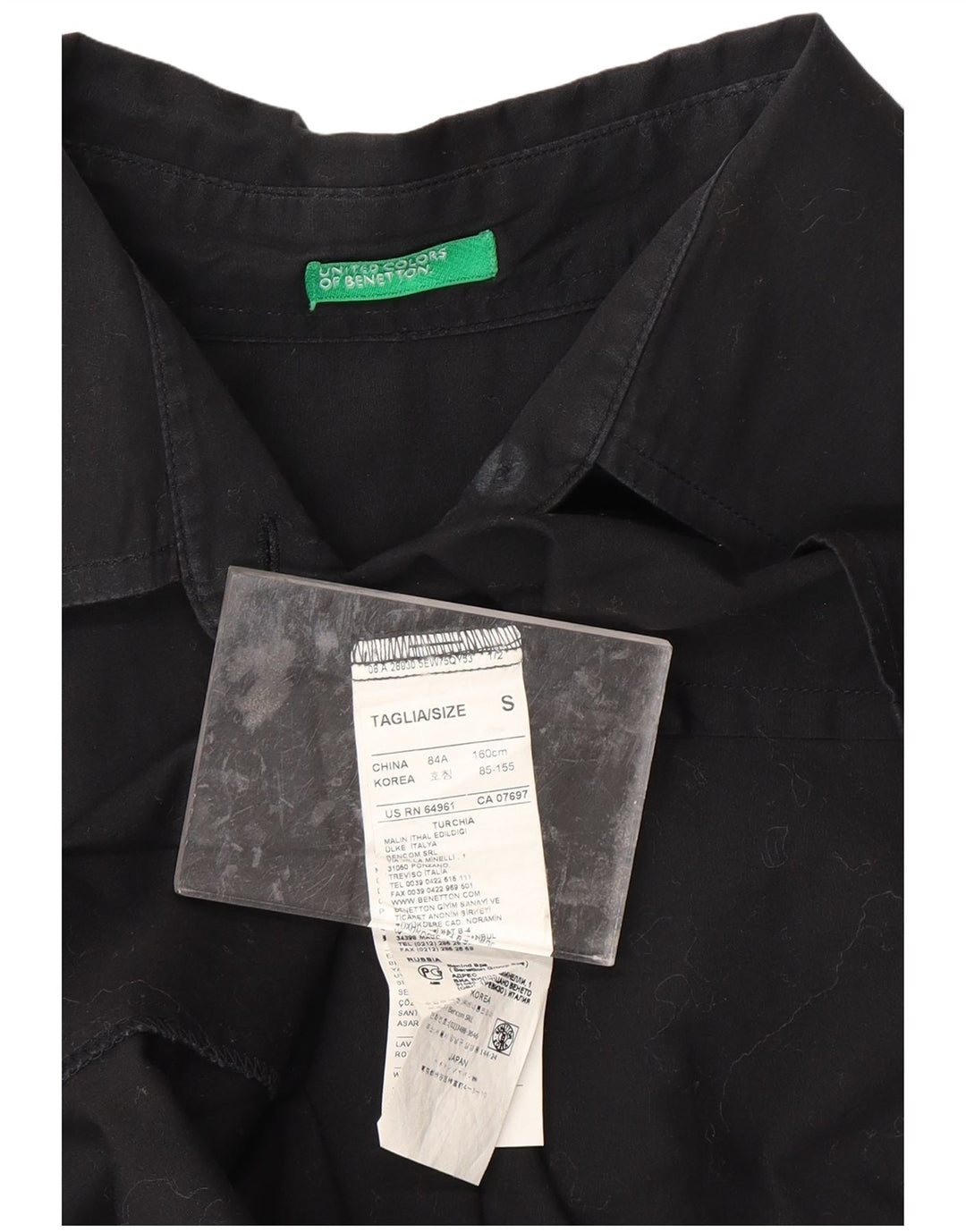 Camisa feminina BENETTON UK 10 pequena algodão preto