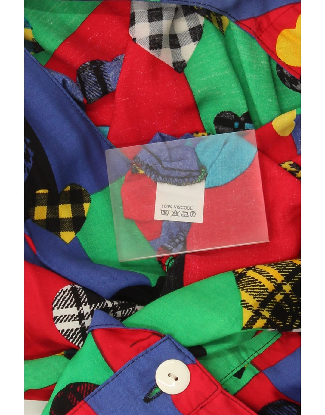 Macacão feminino vintage UK 12 médio multicolorido patchwork viscose coração