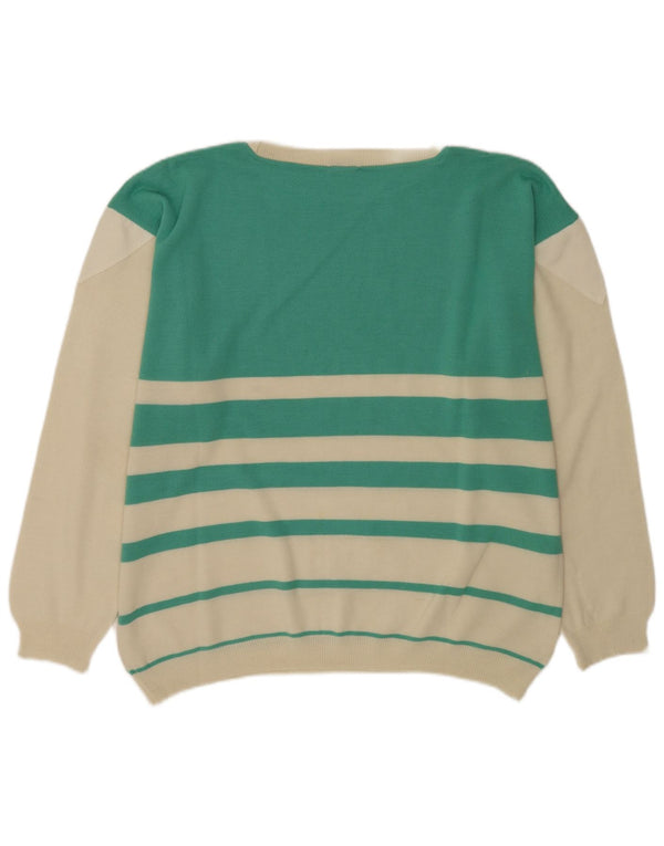 Suéter masculino vintage com gola canoa XL de lã listrada verde