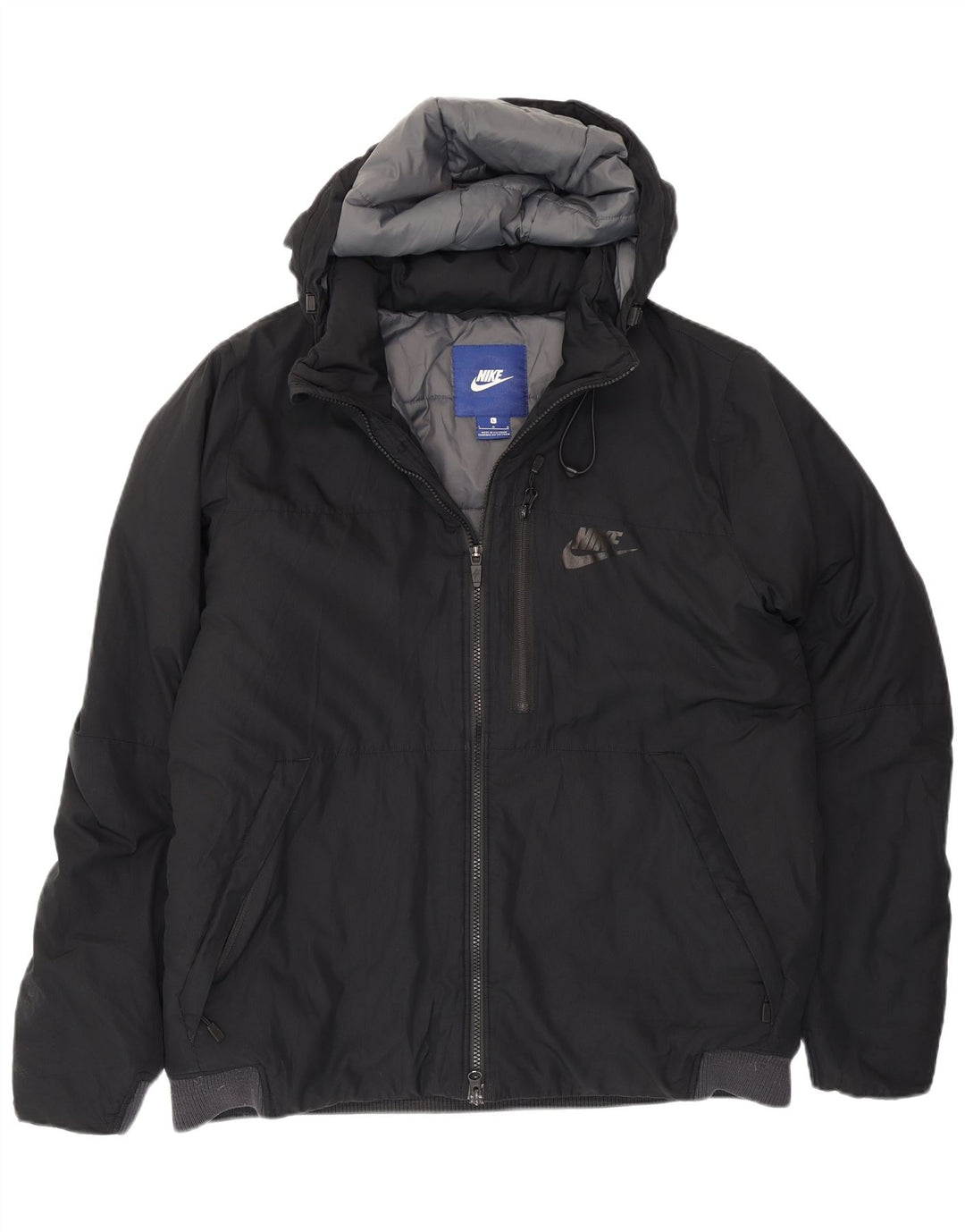 Jaqueta acolchoada com capuz masculina Nike UK 40 grande poliéster preto