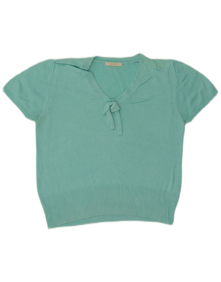 Suéter feminino Marks & Spencer com decote em V e gola V Reino Unido 12 médio turquesa