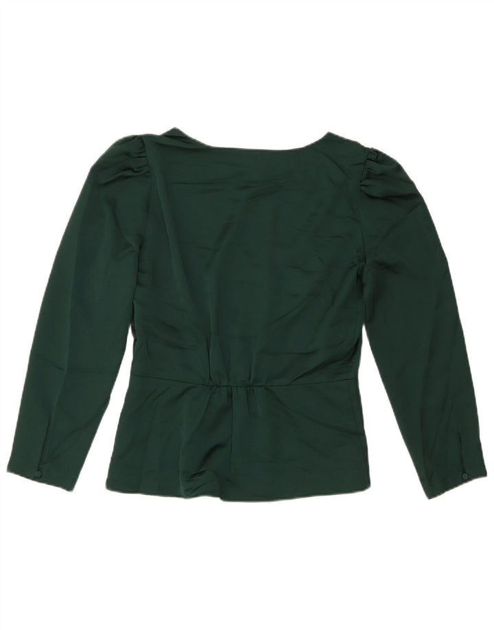 J. CREW blusa feminina manga 3/4 EUA 4 pequena verde poliéster