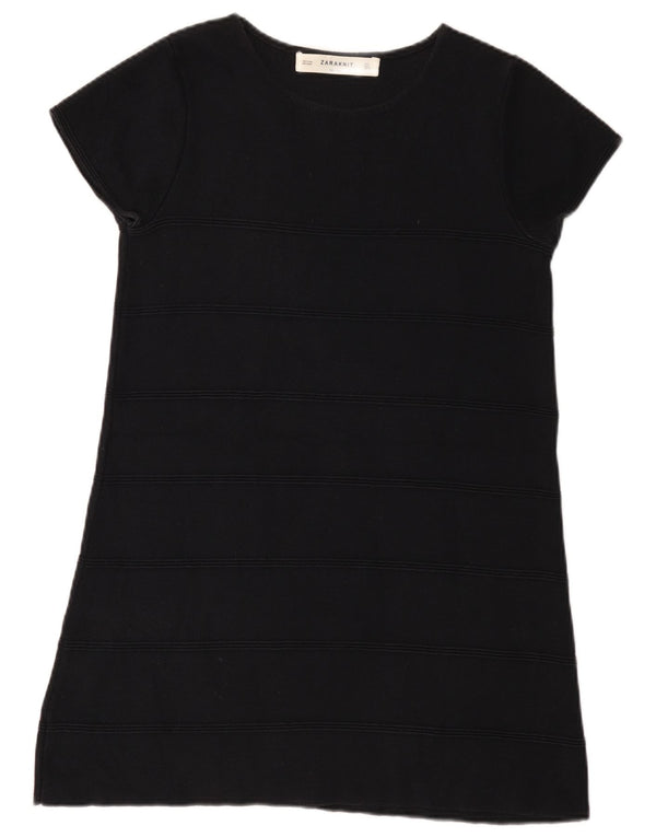 Zara Womens T-Shirt Dress UK 14 Large Navy Blue Striped Cotton