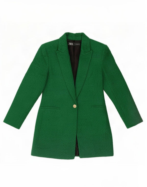 Jaqueta blazer feminina Zara com 1 botão Reino Unido 10 pequeno acrílico verde