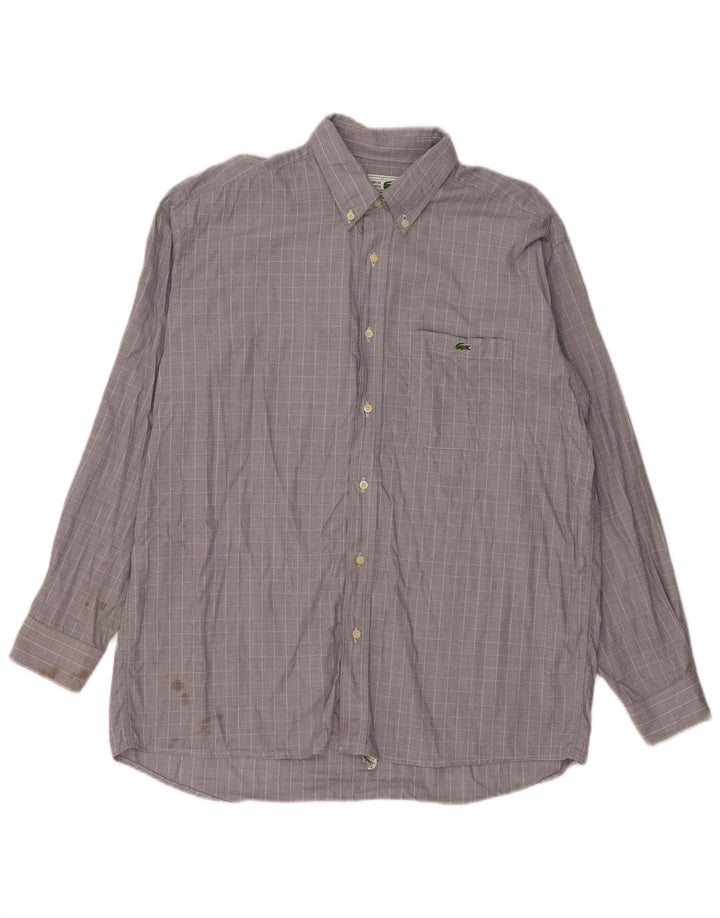 Camisa masculina Lacoste tamanho 42 grande algodão xadrez cinza