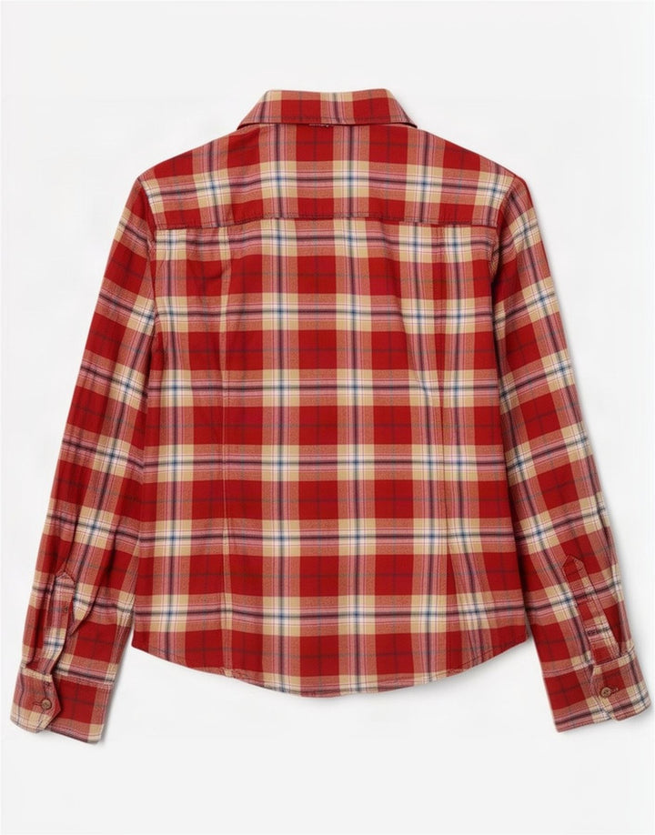Camisa militar feminina de flanela Benetton UK 12 xadrez vermelho médio