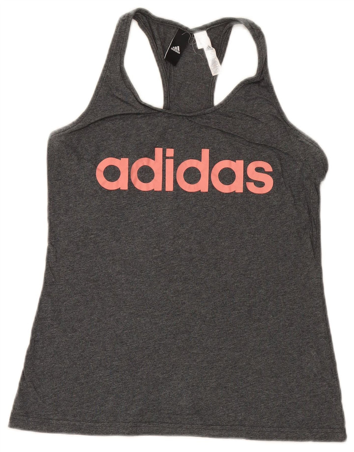 Adidas Womens Graphic Vest Top UK 12 Médio Algodão Cinza