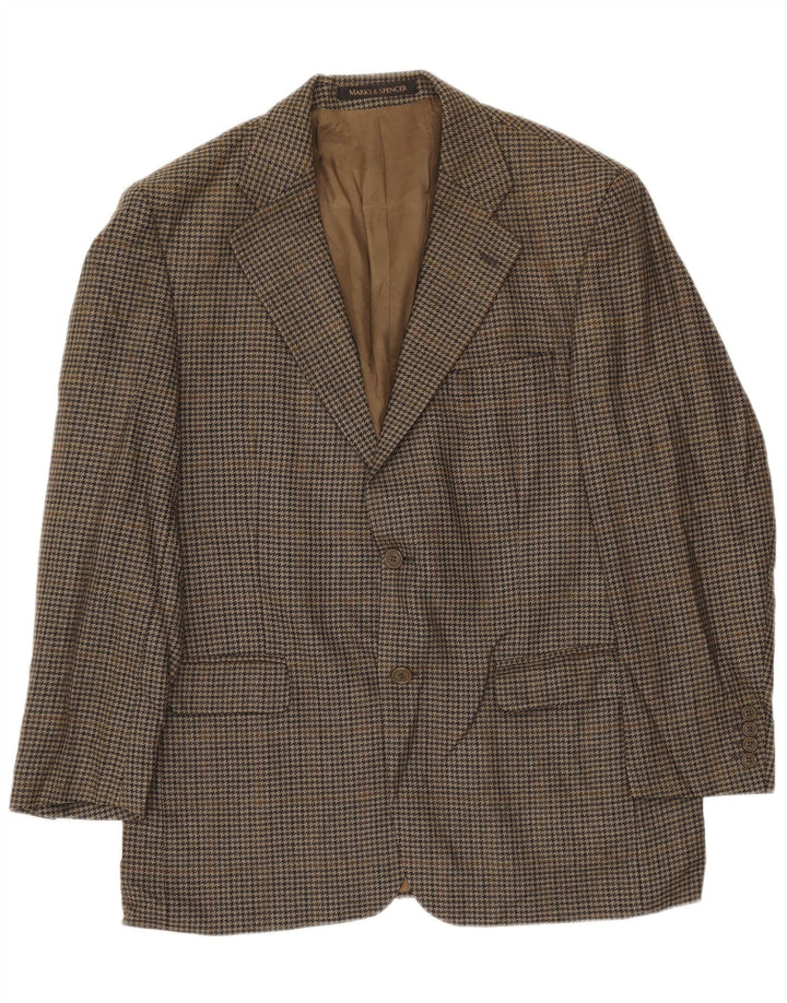 Jaqueta blazer masculina de 2 botões Marks & Spencer UK 42 grande cáqui houndstooth