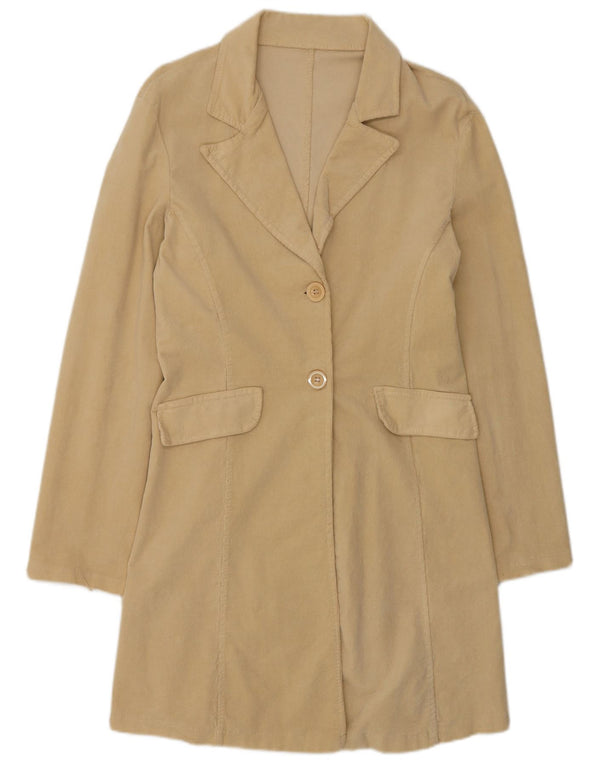 Sobretudo de veludo feminino vintage UK 12 bege médio