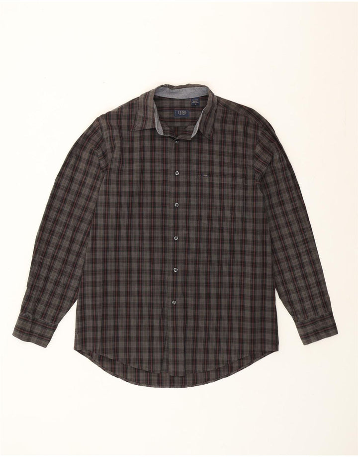 Camisa xadrez masculina Izod algodão xadrez cinza médio