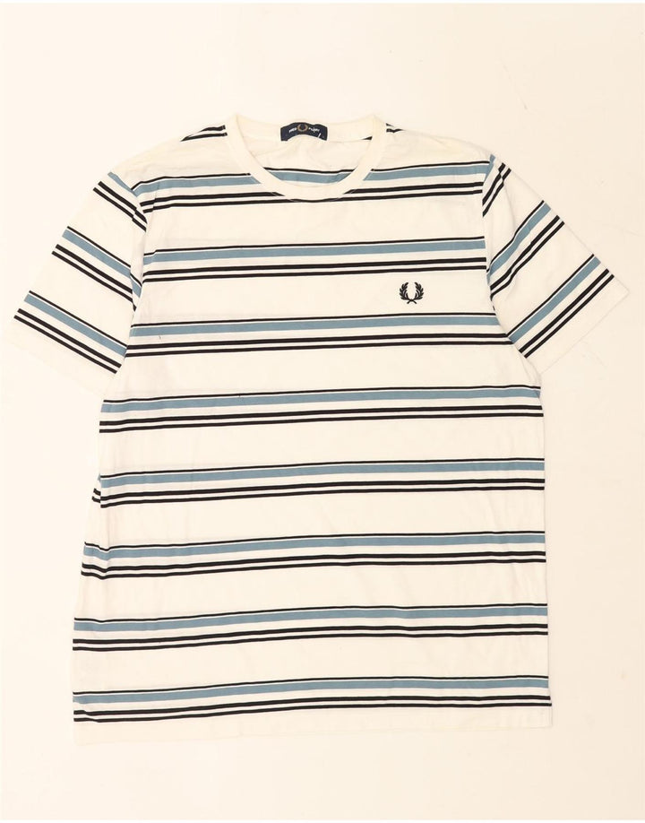 Camiseta masculina Fred Perry grande algodão listrado branco