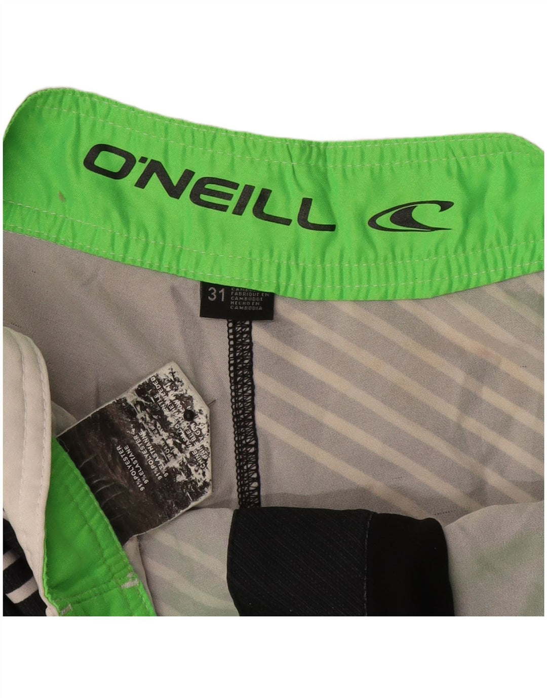Shorts de natação masculino O'Neill com listras pretas médias de poliéster