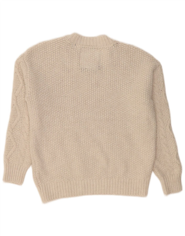 Superdry Suéter feminino superdimensionado com gola redonda UK 12 Médio Off White