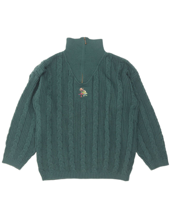 Suéter masculino vintage com decote em zíper UK 38/40 poliacrílico verde médio