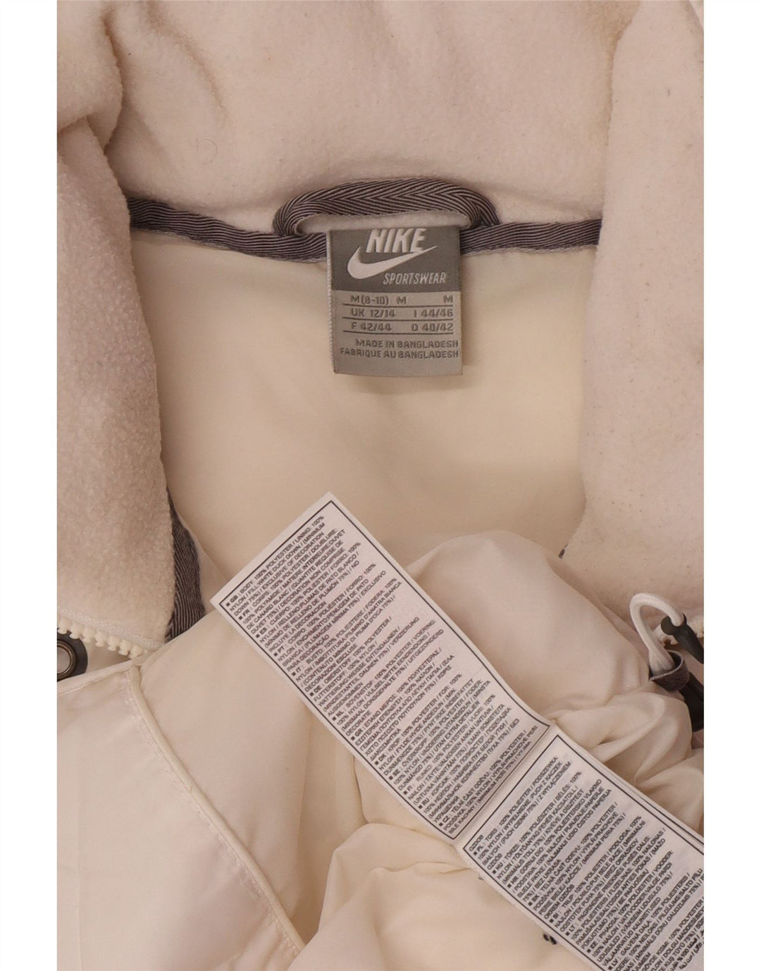Colete acolchoado com capuz feminino Nike UK 12/14 médio branco poliéster