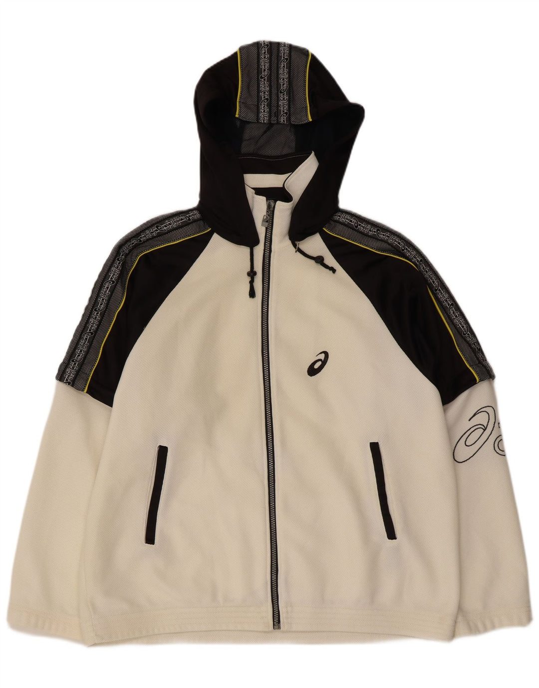 ASICS Mens Graphic Hooded Tracksuit Top Jaqueta Médio Branco Colourblock