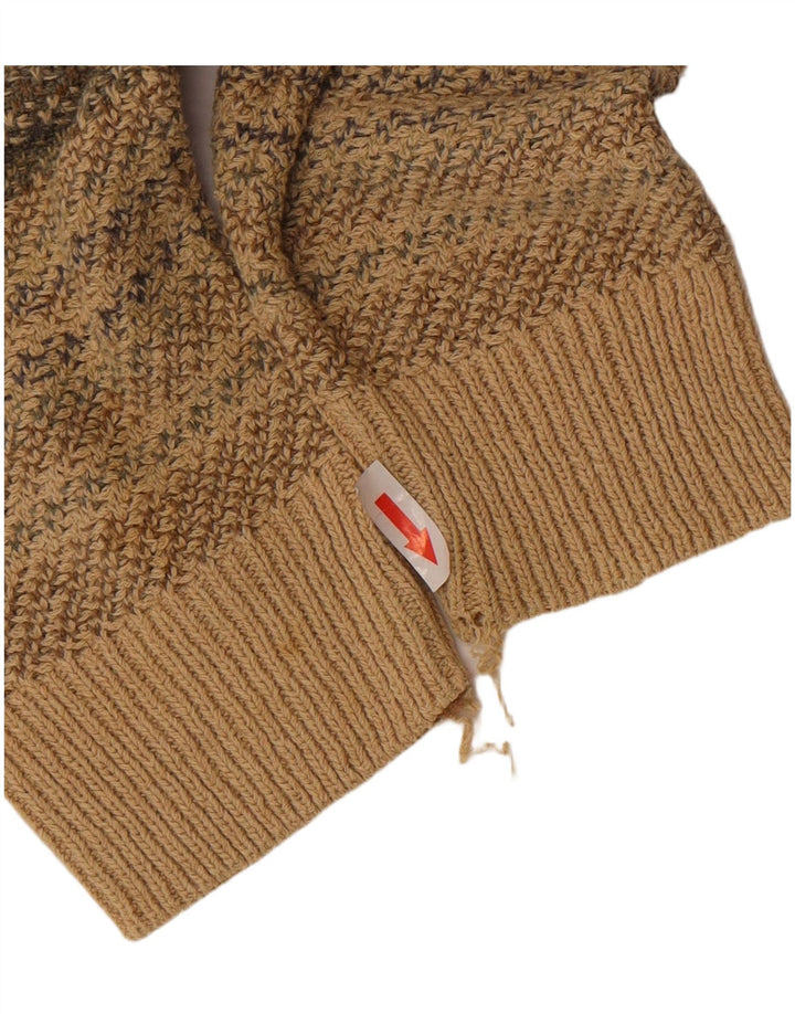 Suéter masculino vintage com decote em V listrado bege médio