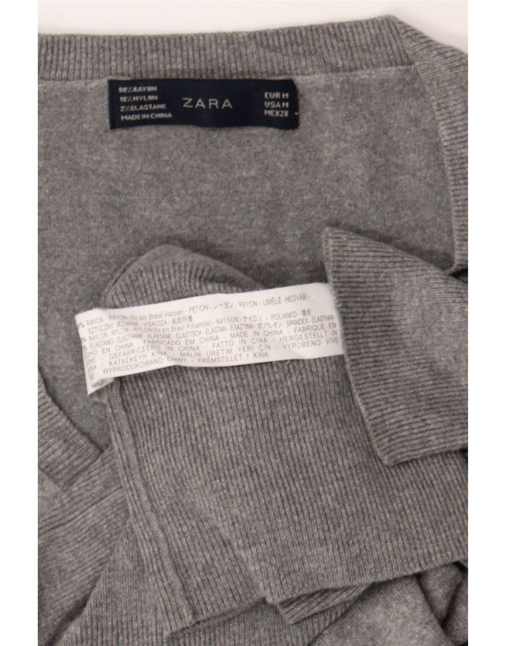 Suéter feminino Zara com decote em V Reino Unido 12 rayon cinza médio