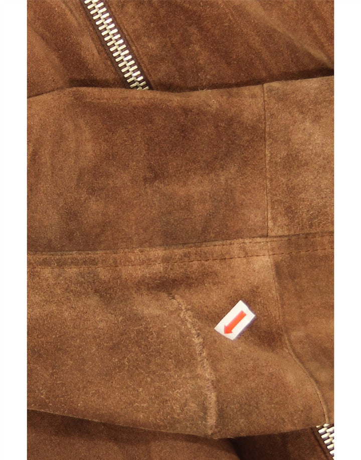 Jaqueta masculina vintage de camurça shearling Reino Unido 38 couro marrom médio