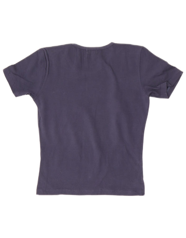 Camiseta feminina com estampa gráfica Pierre Cardin UK 12 algodão azul marinho médio