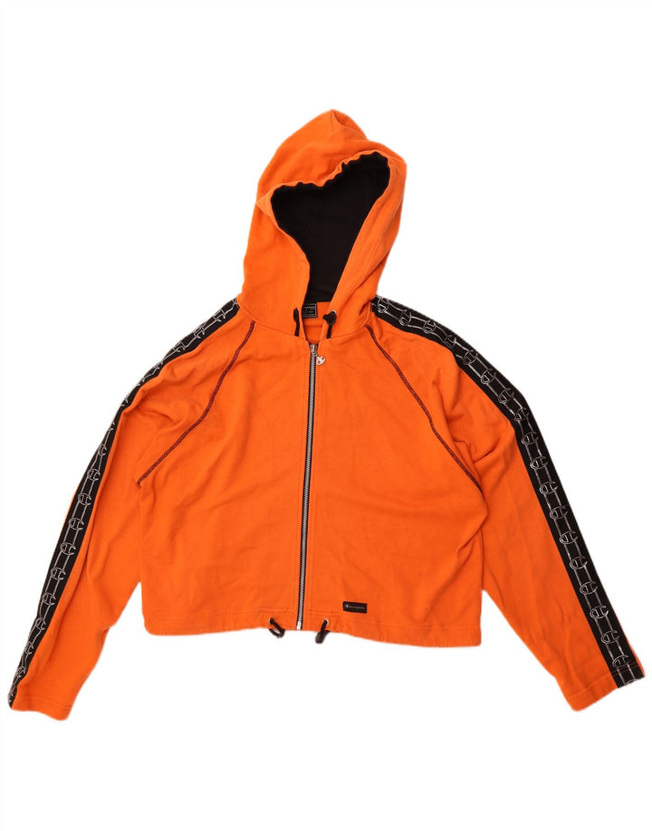 Suéter feminino com capuz e zíper gráfico grande Champion UK 16 grande laranja