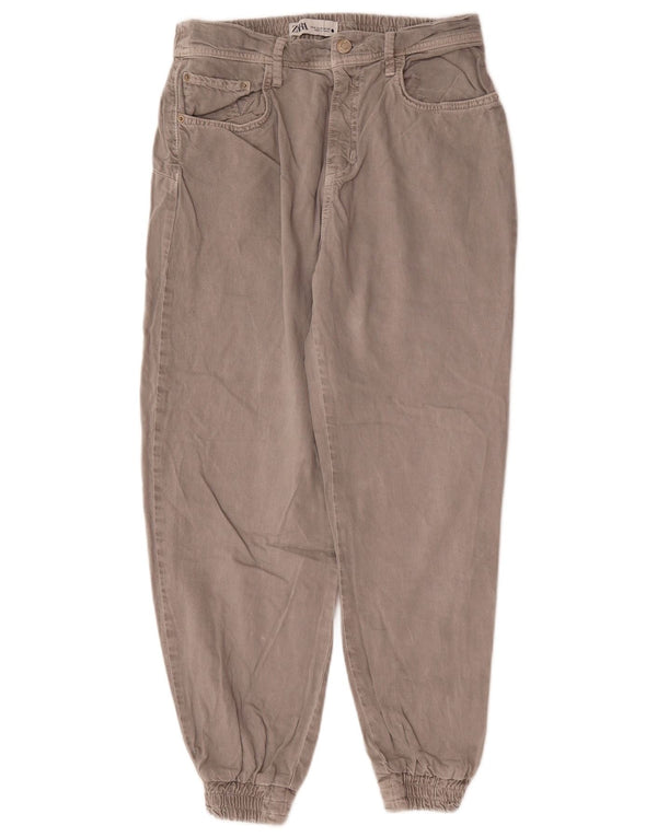 Zara Joggers femininos jeans cônicos médios W28 L26 algodão cinza