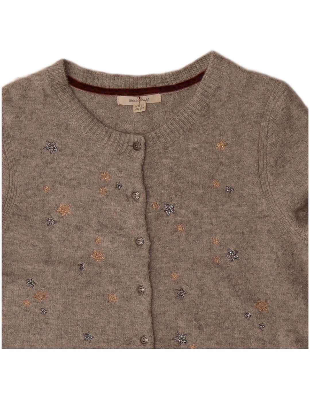 WHITE STUFF Suéter cardigã feminino com padrão abstrato Reino Unido 10 pequeno cinza