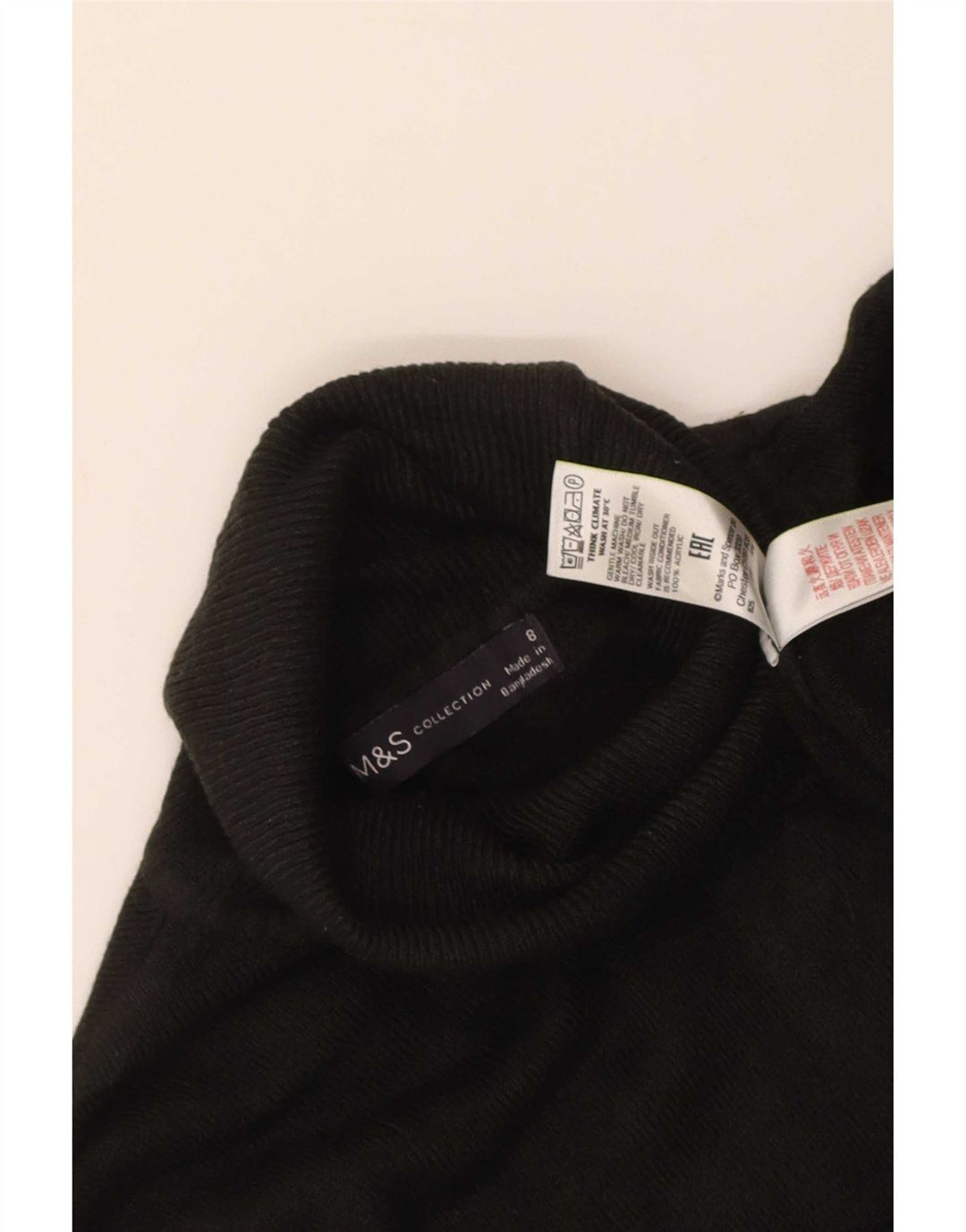 Suéter feminino Marks & Spencer com gola redonda Reino Unido 8 pequeno acrílico preto