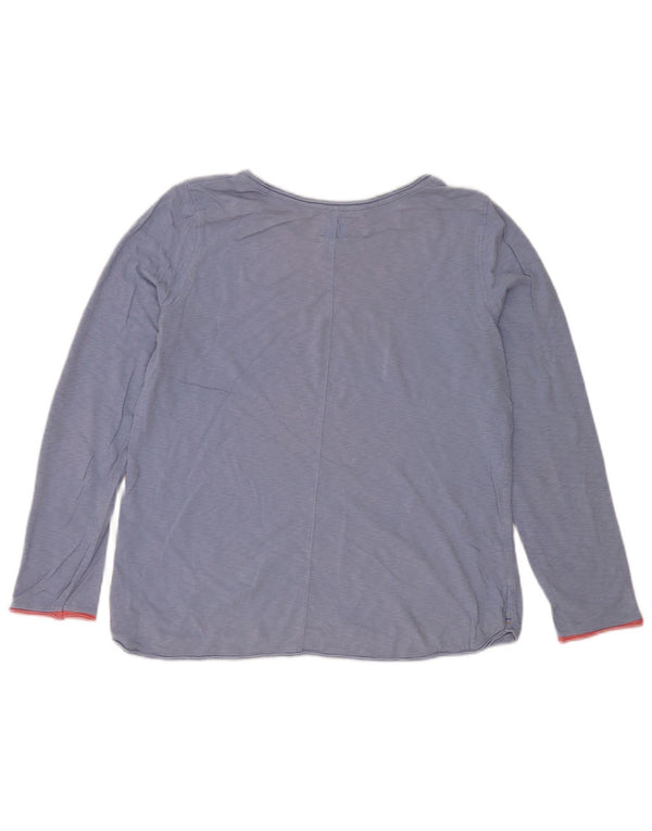 Top feminino White Stuff manga comprida UK 12 algodão manchado azul médio