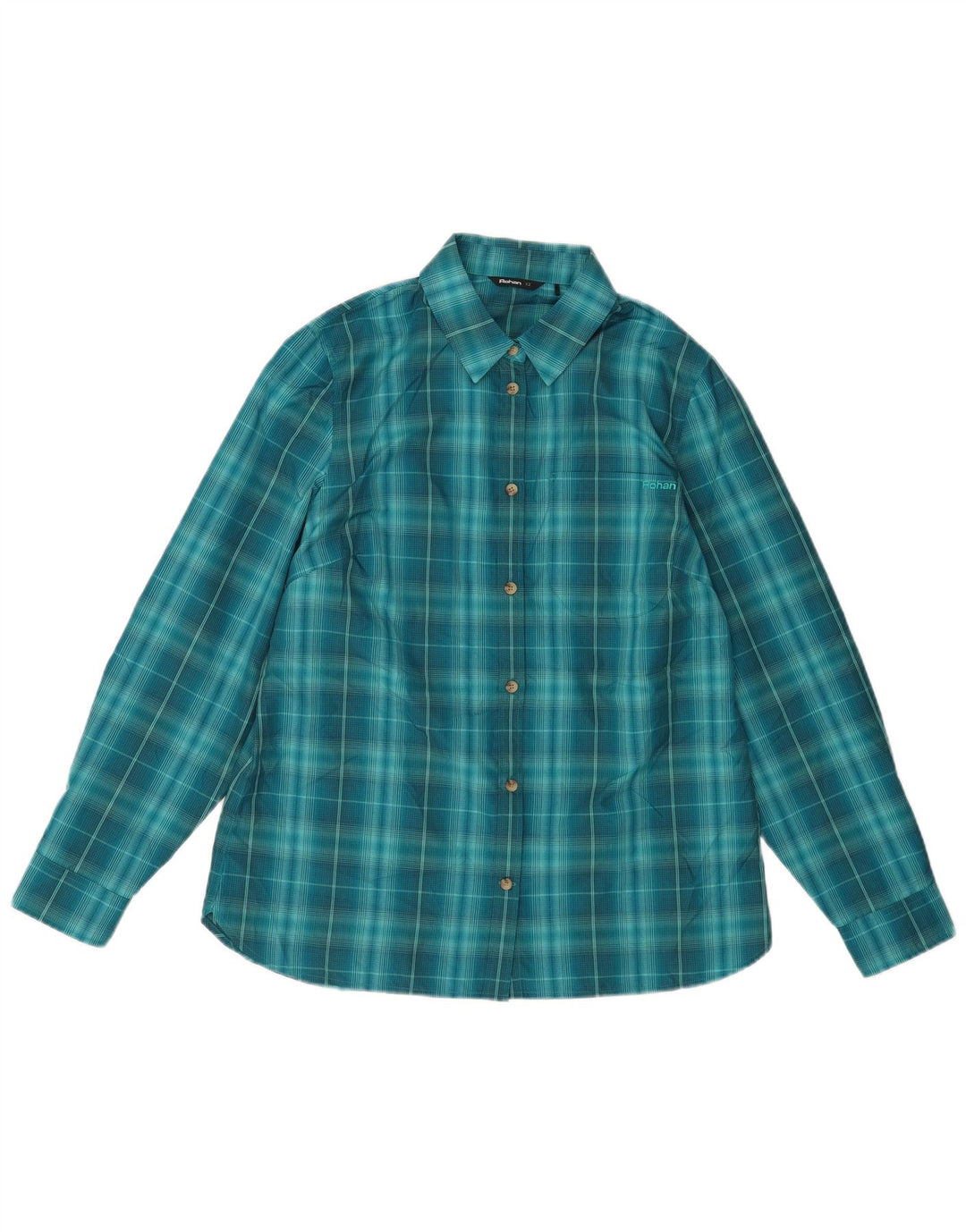 Camisa feminina Rohan UK 12 poliéster xadrez azul médio