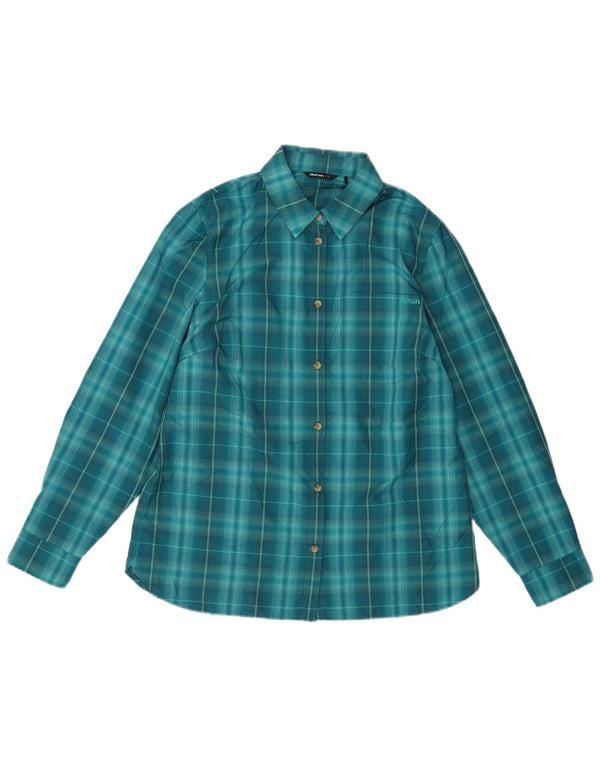 Camisa feminina Rohan UK 12 poliéster xadrez azul médio