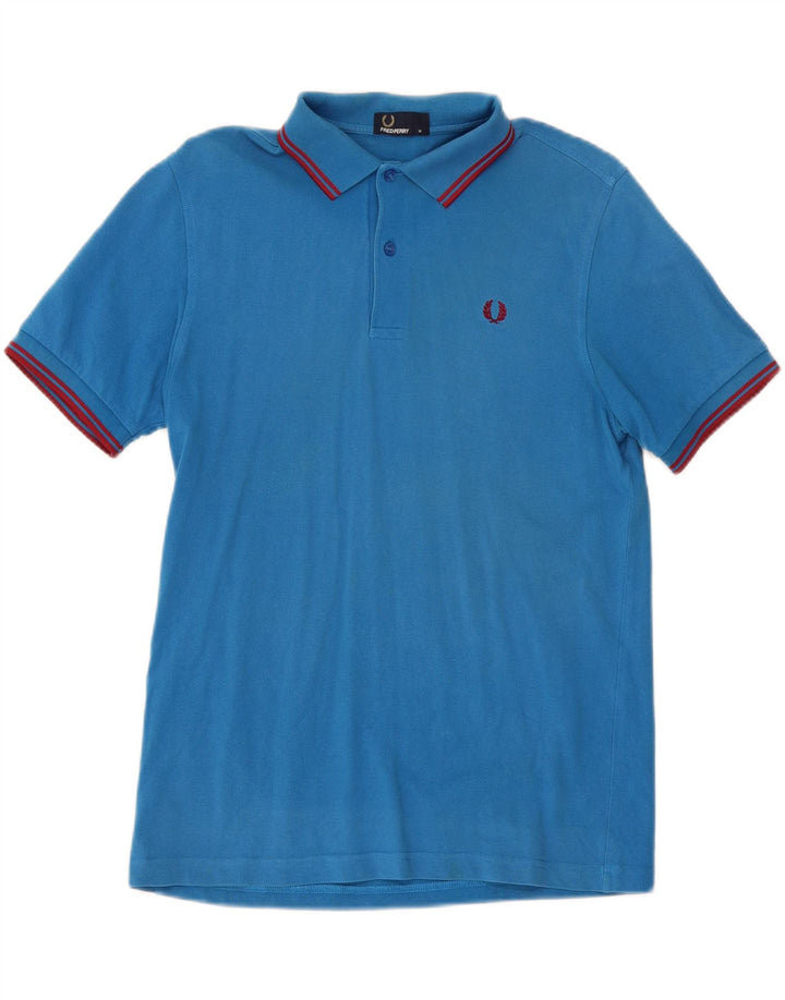 Camisa polo masculina Fred Perry de algodão listrado azul médio