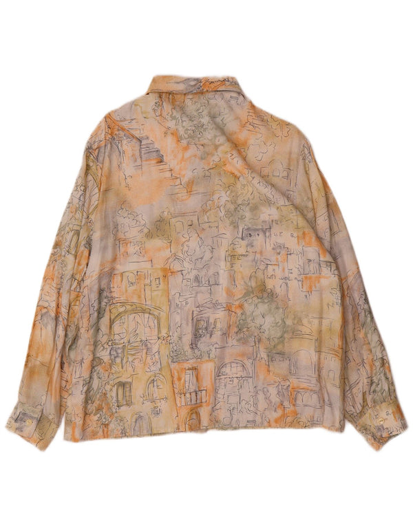 Blusa feminina vintage com camisa gráfica UK 16 grande bloco colorido multicolorido