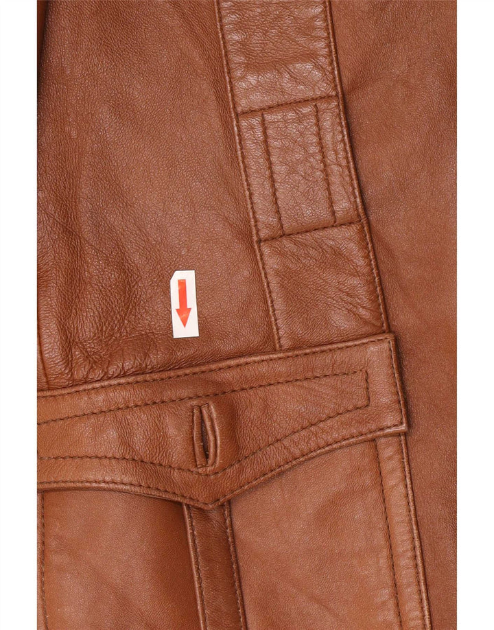 Jaqueta de couro feminina vintage com 3 botões Reino Unido 8 pequena marrom