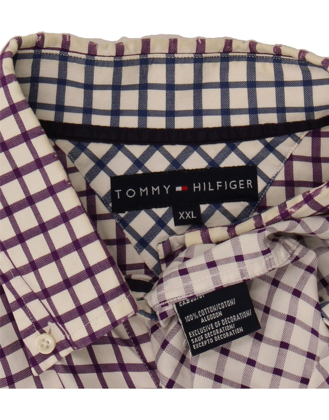 TOMMY HILFIGER Mens Shirt 2XL Purple Check Cotton Vintage Tommy Hilfiger and Second-Hand Tommy Hilfiger from Messina Hembry 