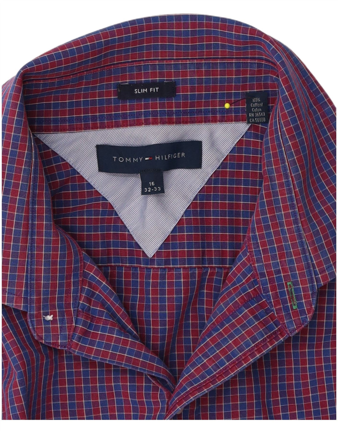Camisa masculina Tommy Hilfiger Slim Fit tamanho 16 grande algodão xadrez azul