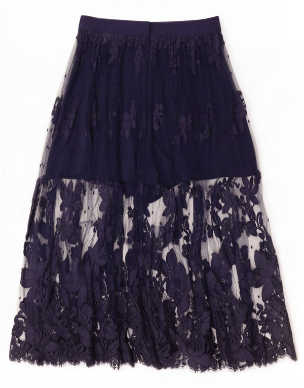 Saia maxi feminina vintage IT 42 médio W26 seda floral azul marinho