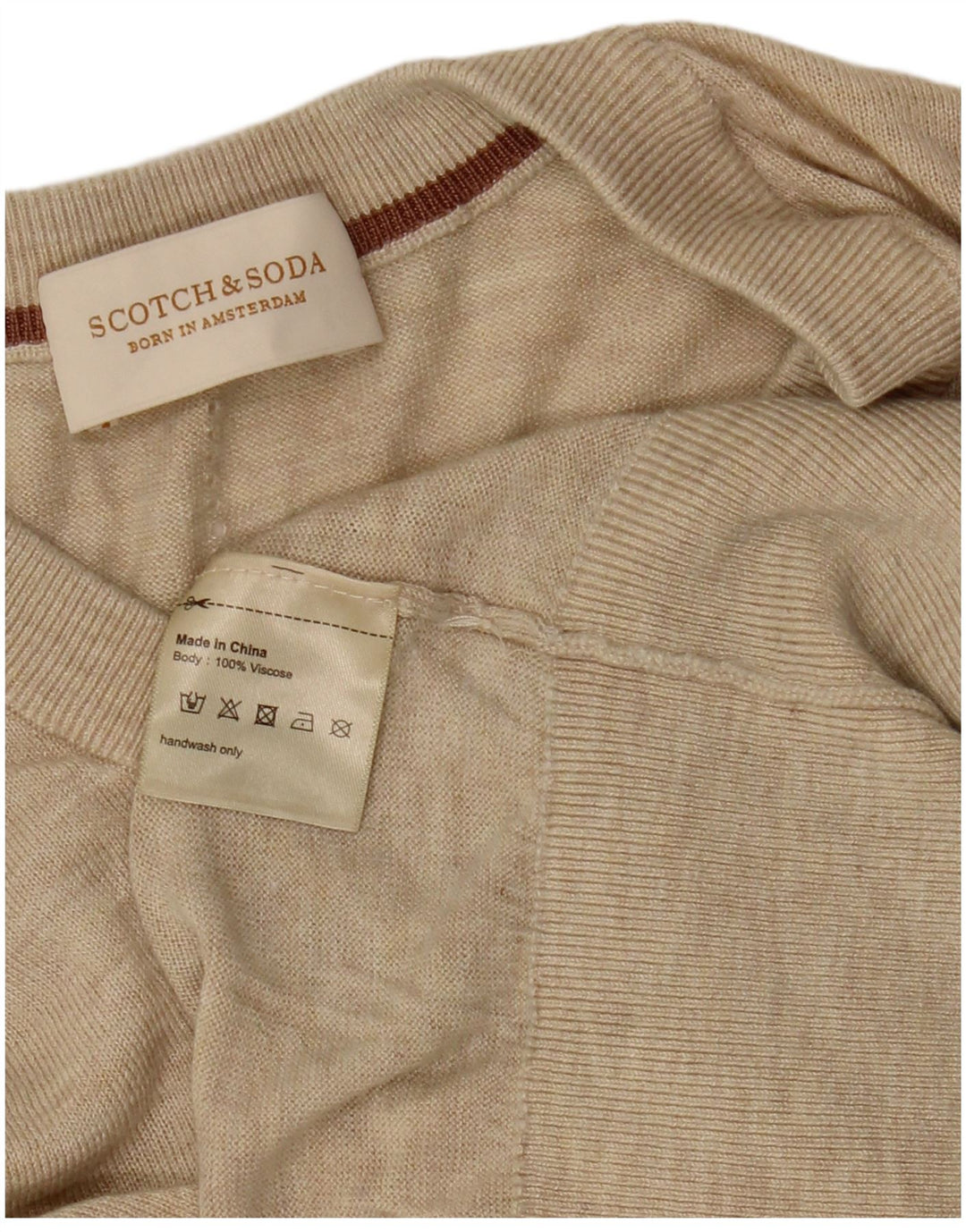SCOTCH & SODA Suéter feminino com decote em V Reino Unido 14 viscose bege médio