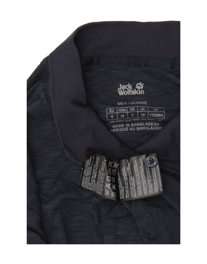 Camisa polo masculina JACK WOLFSKIN Reino Unido 38 pequena azul marinho manchada de poliéster