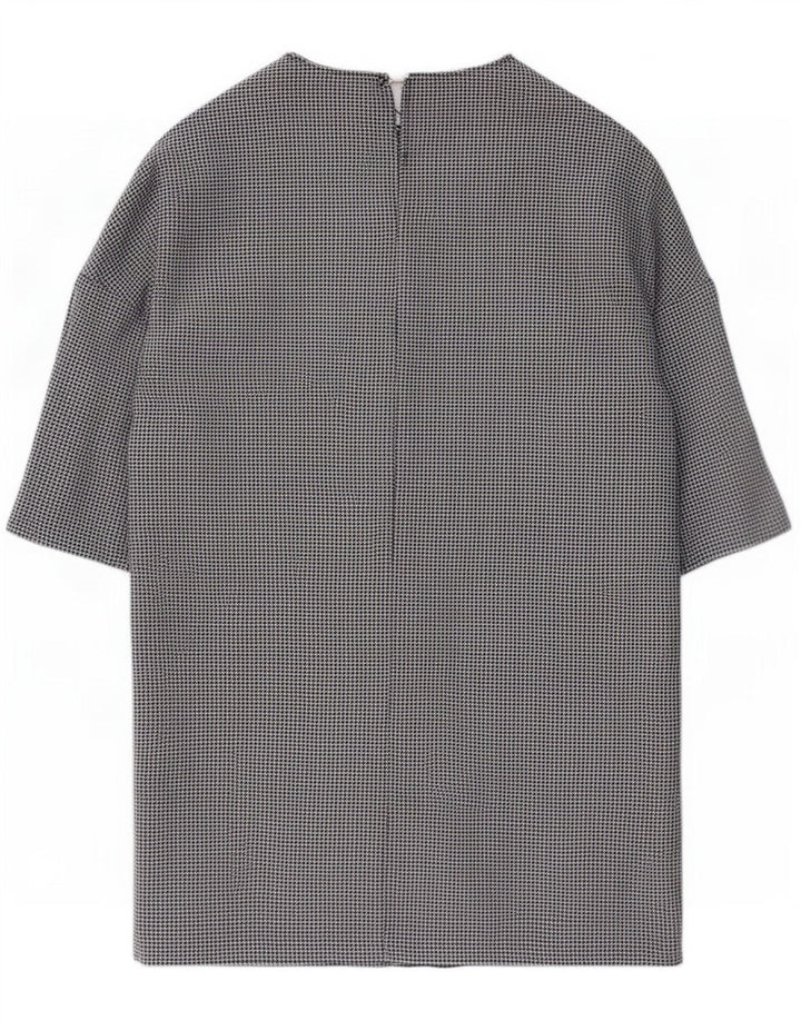 Vestido feminino Zara manga 3/4, Reino Unido 16, grande, preto, houndstooth, poliéster