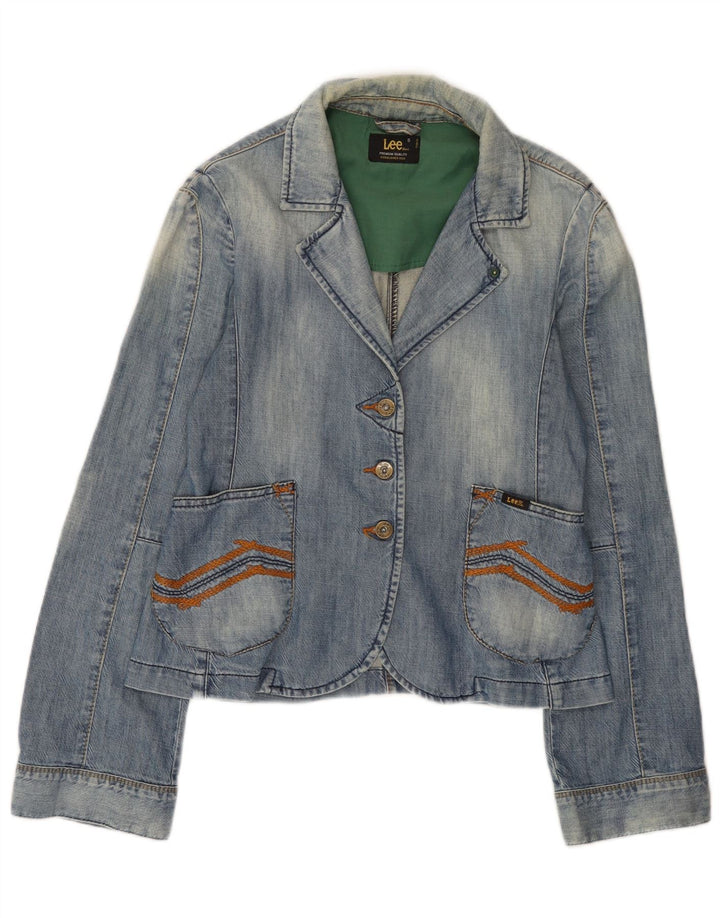 Jaqueta blazer jeans feminina Lee com 3 botões Reino Unido 10 algodão azul pequeno
