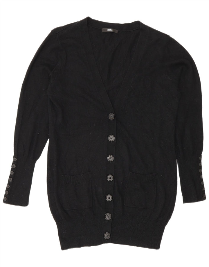 Suéter cardigã feminino Longline da Marks & Spencer Reino Unido 12 viscose preta média