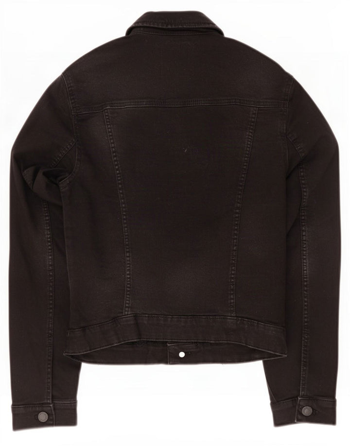 Zara Womens Trafaluc Denim Jacket UK 12 Médio Algodão Preto