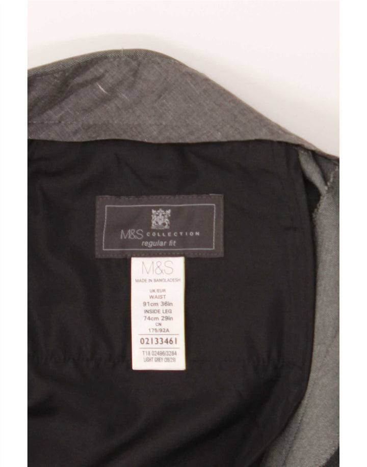 Calça masculina de ajuste regular Marks & Spencer W36 L29 poliéster cinza