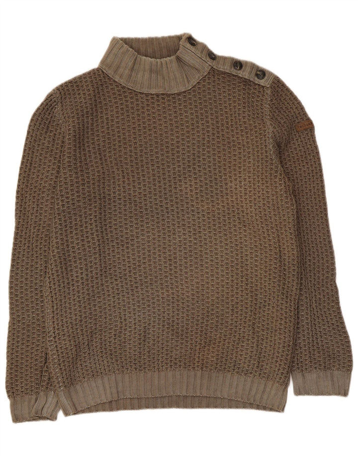 Trussardi Jeans Suéter masculino com gola tartaruga, grande lã cáqui