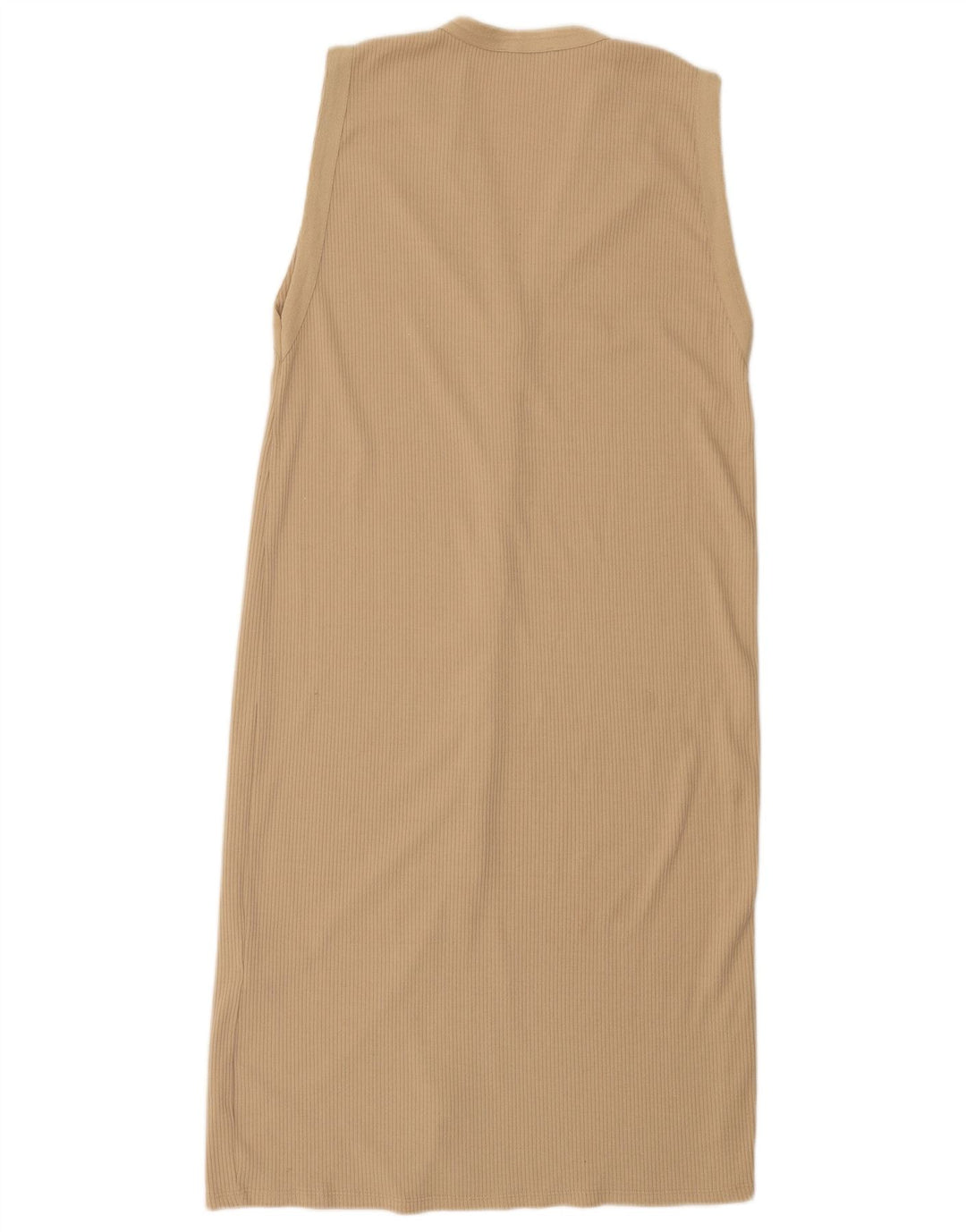 Vestido maxi feminino sem mangas Zara Reino Unido 16 grande poliéster bege