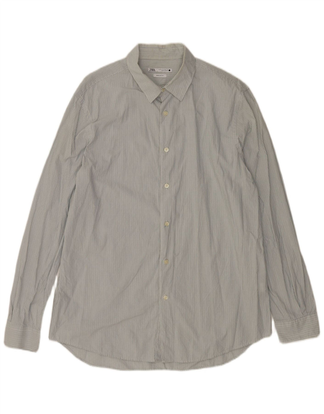 Camisa masculina Zara Regular Fit XL algodão listrado azul