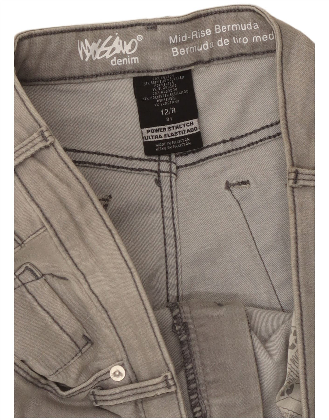 Shorts jeans feminino Power Stretch de cintura média Mossimo EUA 12 grande W31 cinza